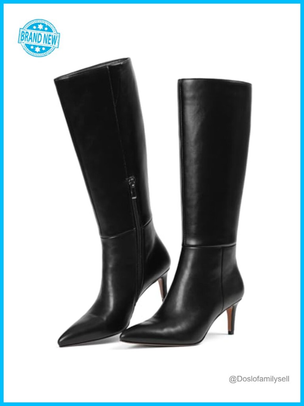 Pointed Toe Stiletto Heel Knee High Boots Faux Leather Side Zip
